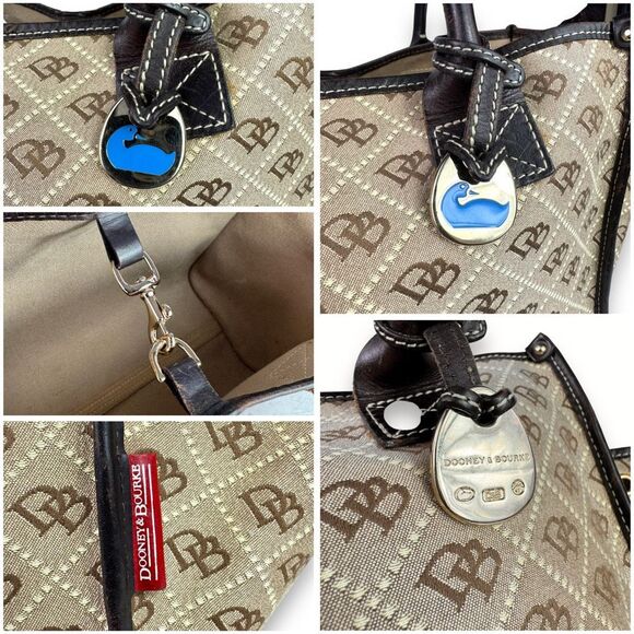 Dooney & Bourke Vintage 90s Signature Weekender Leather Canvas Tote Tan Brown - Picture 6 of 12